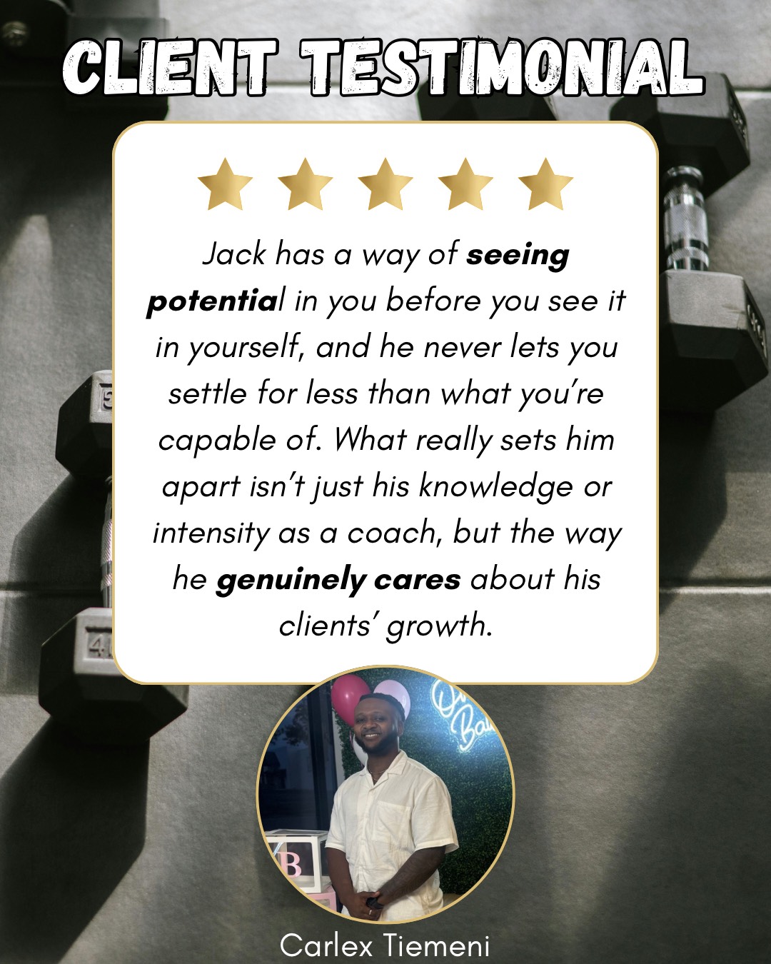 Client testimonial from Carlex Tiemeni